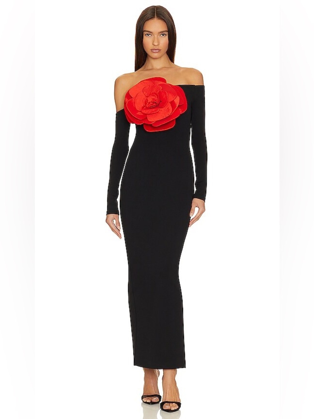 Black Long Sleeve Dress with Red Rose Detail by Miscreants